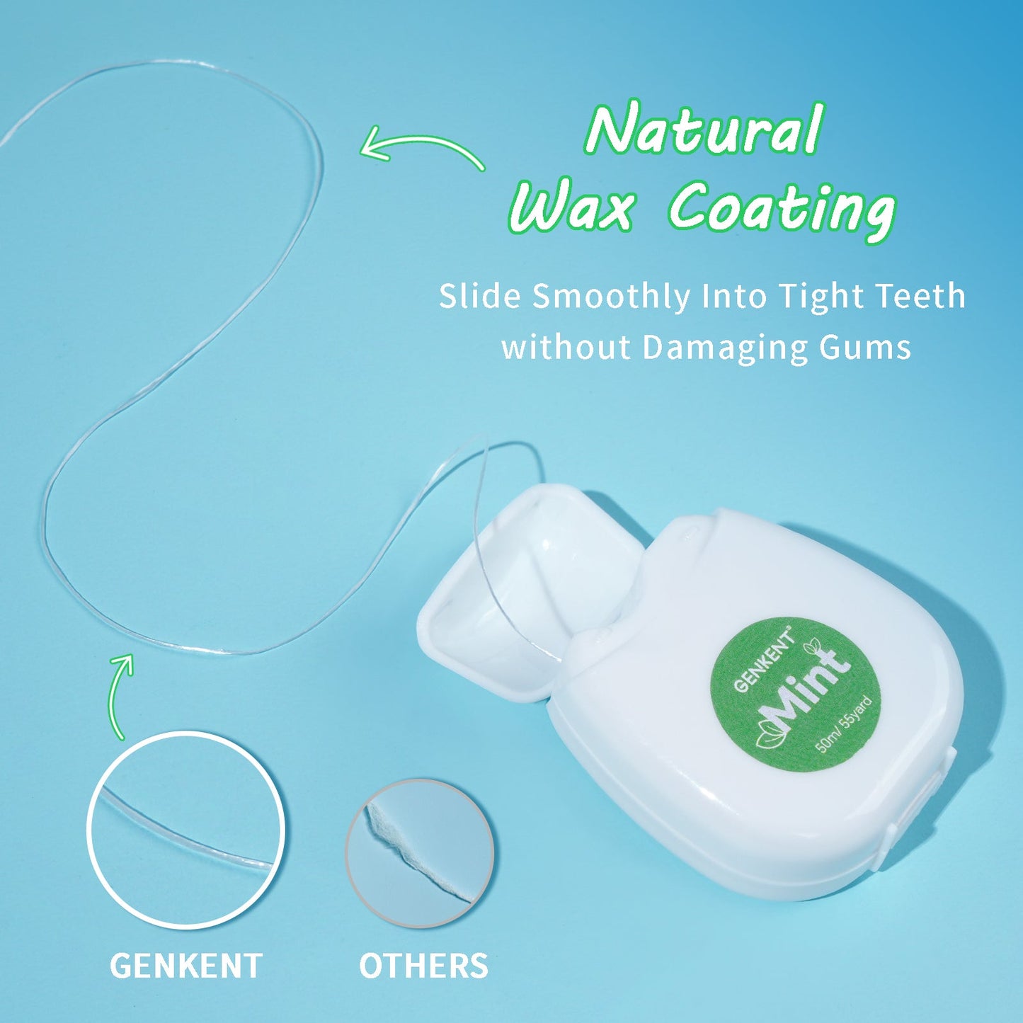 Cool Mint Waxed Dental Floss Deep Clean Nylon Floss for Removes Plaque