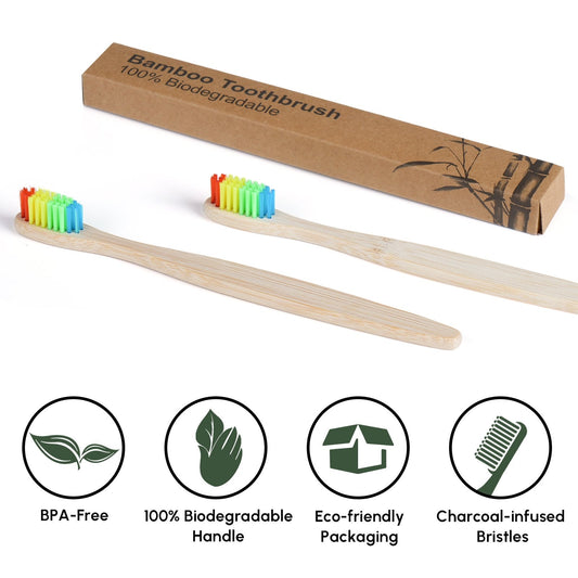 10 Pcs Natural Bamboo Toothbrush for Adult, 100% Biodegradable Soft