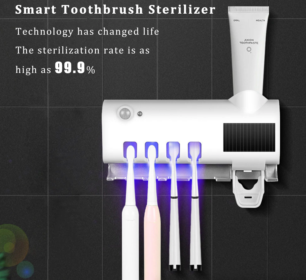 UV Light Sterilizer Toothbrush Holder Cleaner & Automatic Toothpaste