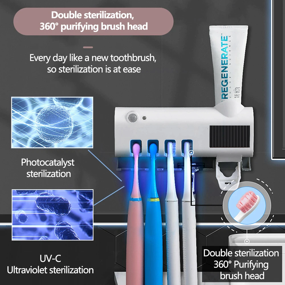 UV Light Sterilizer Toothbrush Holder Cleaner & Automatic Toothpaste