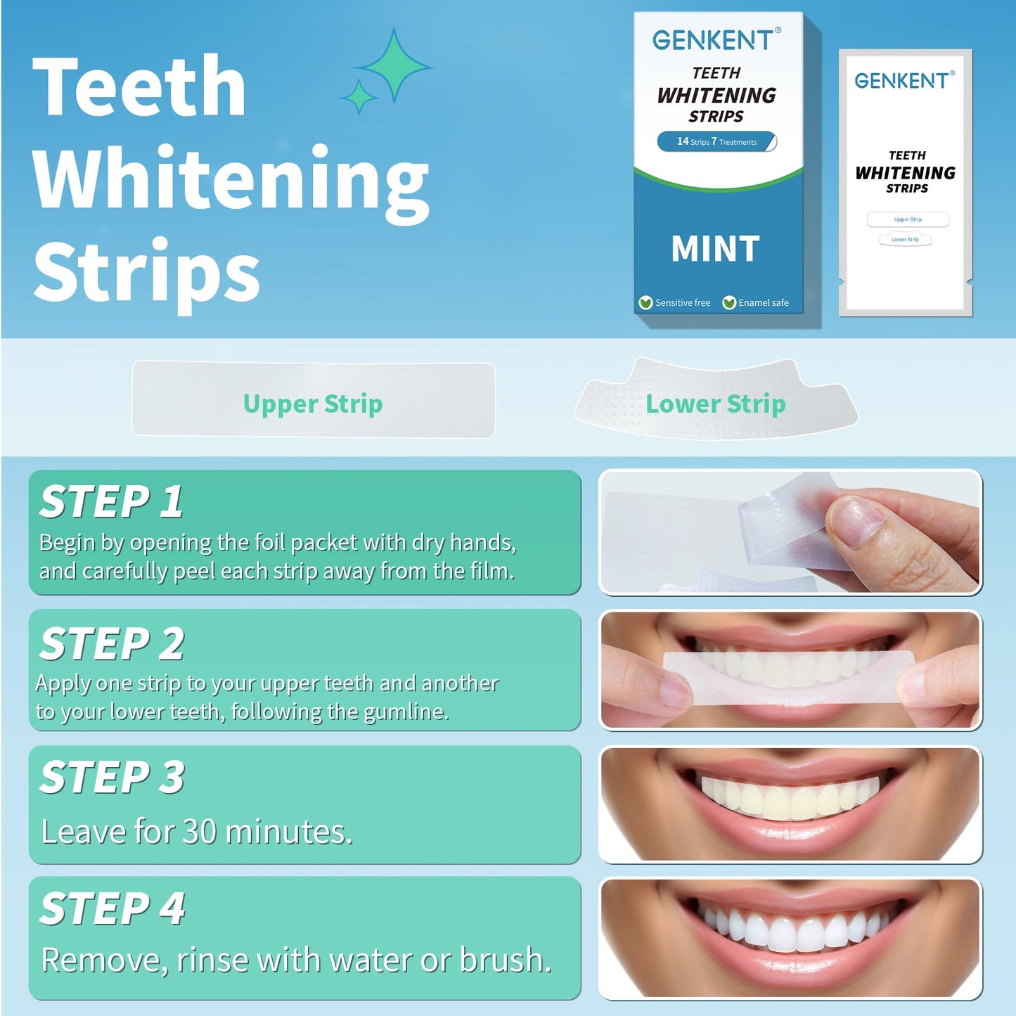 Sensitive Teeth Whitening Strips Portable 7-Day Effective Care Mint