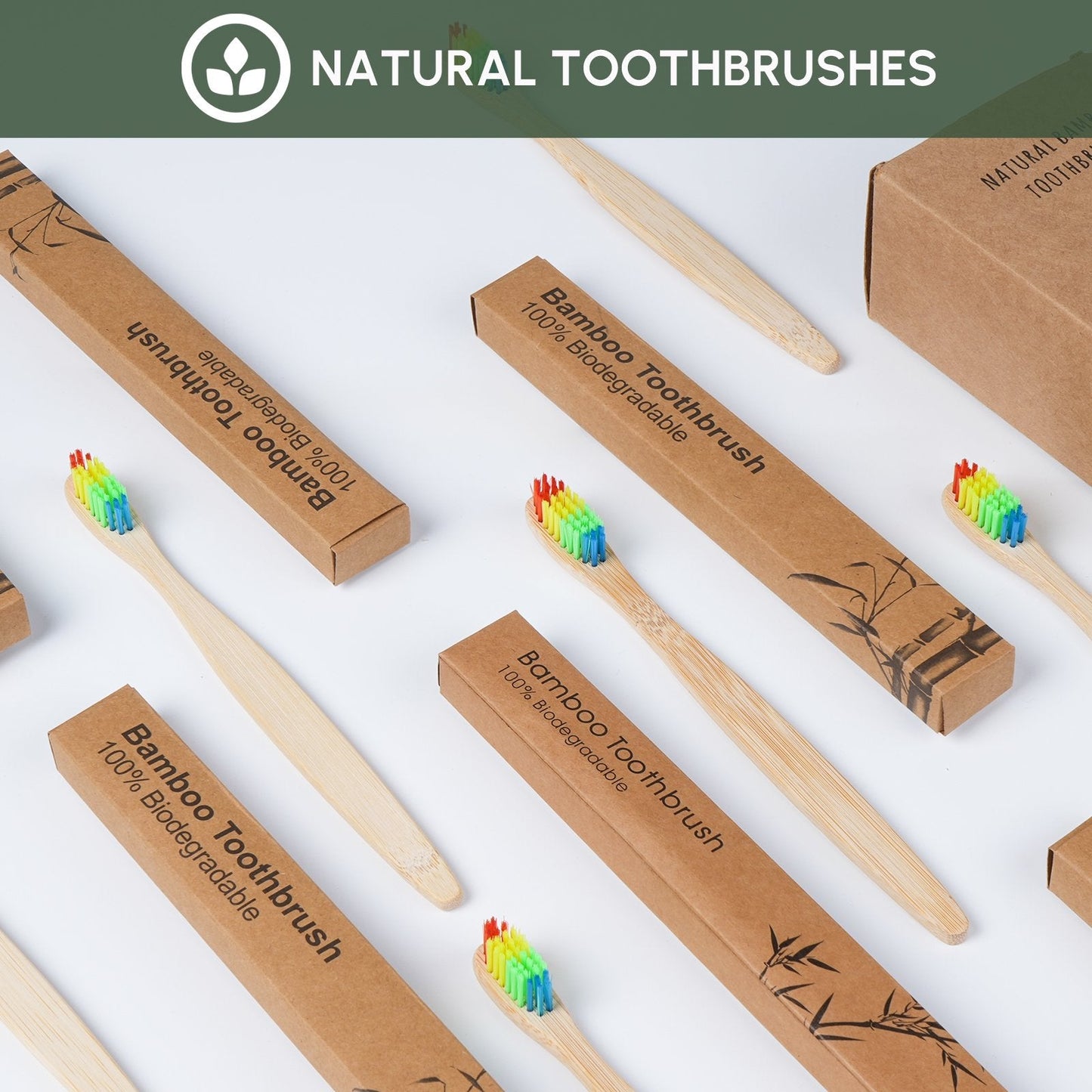 10 Pcs Natural Bamboo Toothbrush for Adult, 100% Biodegradable Soft