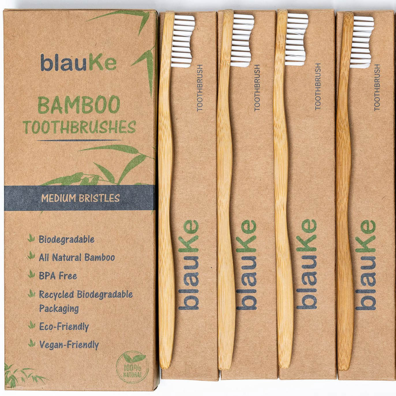 Bamboo Toothbrush Set 4-Pack - Bamboo Toothbrushes with Medium