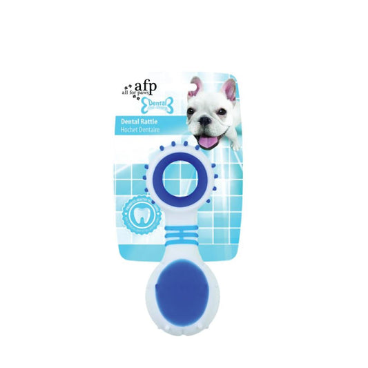 Dog Dental Rattle - Blue Puppy Teething + Cleaning Gums Rubber Ridges