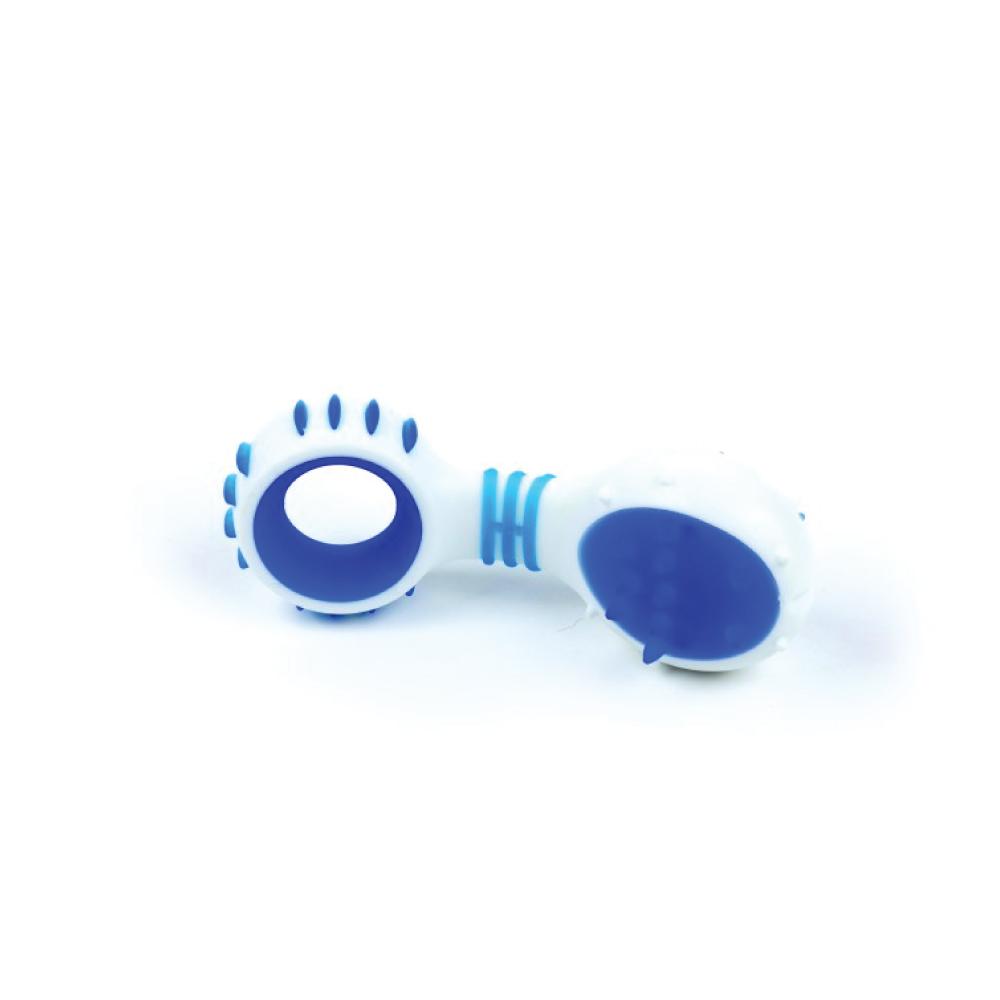 Dog Dental Rattle - Blue Puppy Teething + Cleaning Gums Rubber Ridges