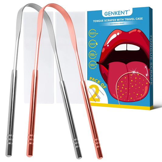 2 Pcs Tongue Scrapers with Portable Case Stainless Steel Material Bad