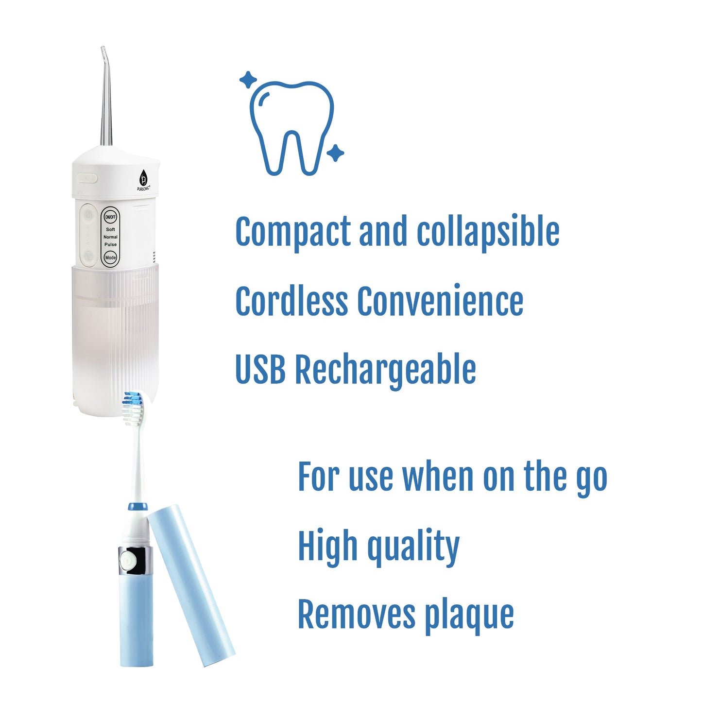 Compact Travel Oral Care Bundle: Portable USB Rechargeable Collapsible