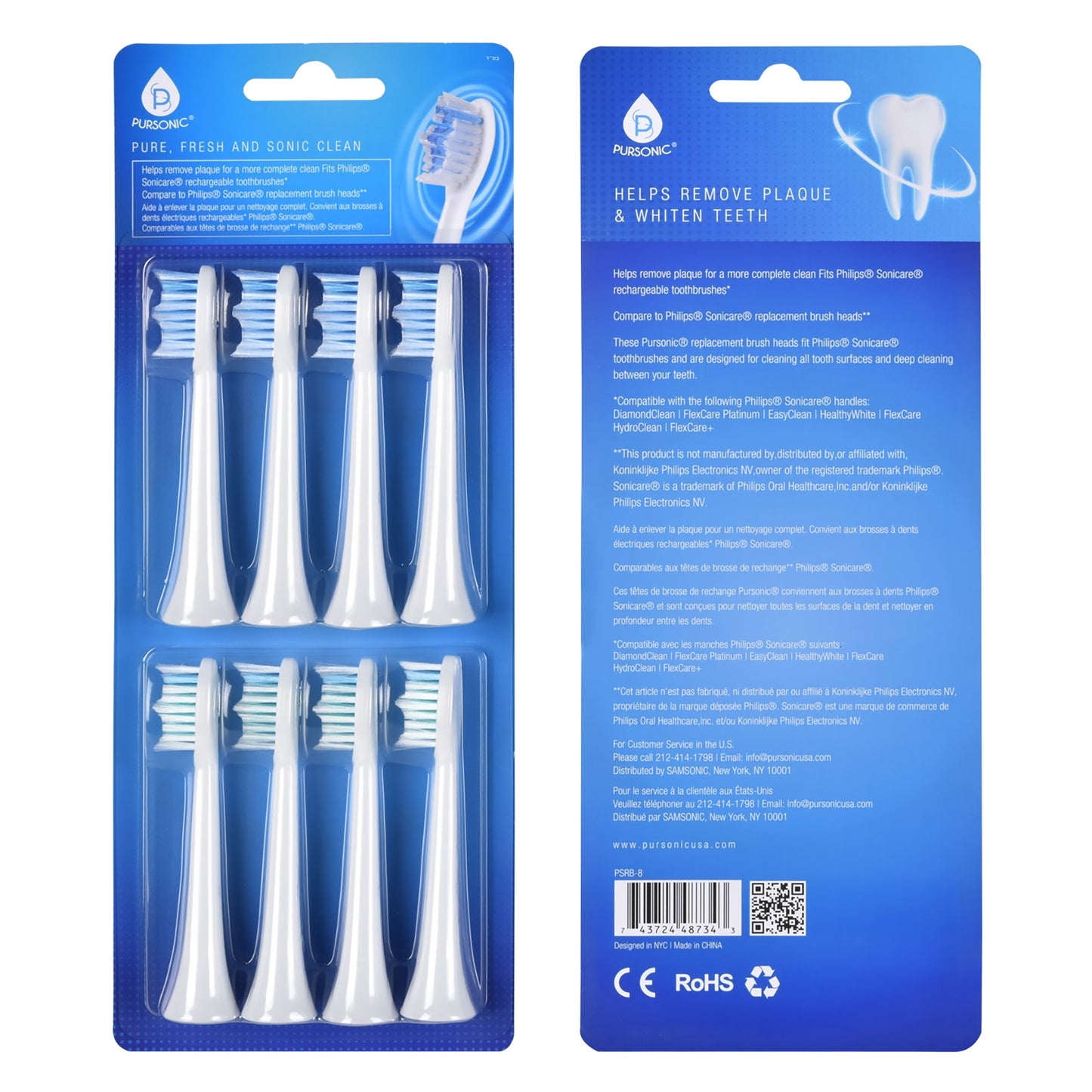 Pursonic Replacement Toothbrush Heads, Compatible with Philips Sonicare Handles