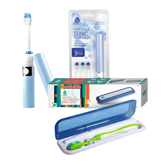 Travel Oral Care Essentials Bundle: Portable UV Toothbrush Sanitizer & Portable Sonic Toothbrush