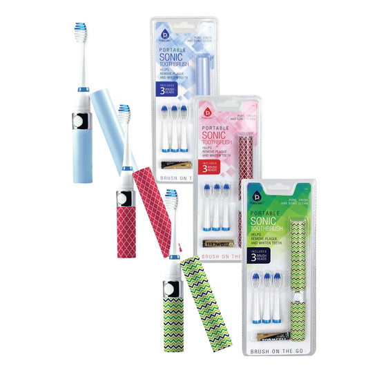 Family Bundle: Pursonic Portable Sonic Toothbrush 3-Pack (Blue, Green,