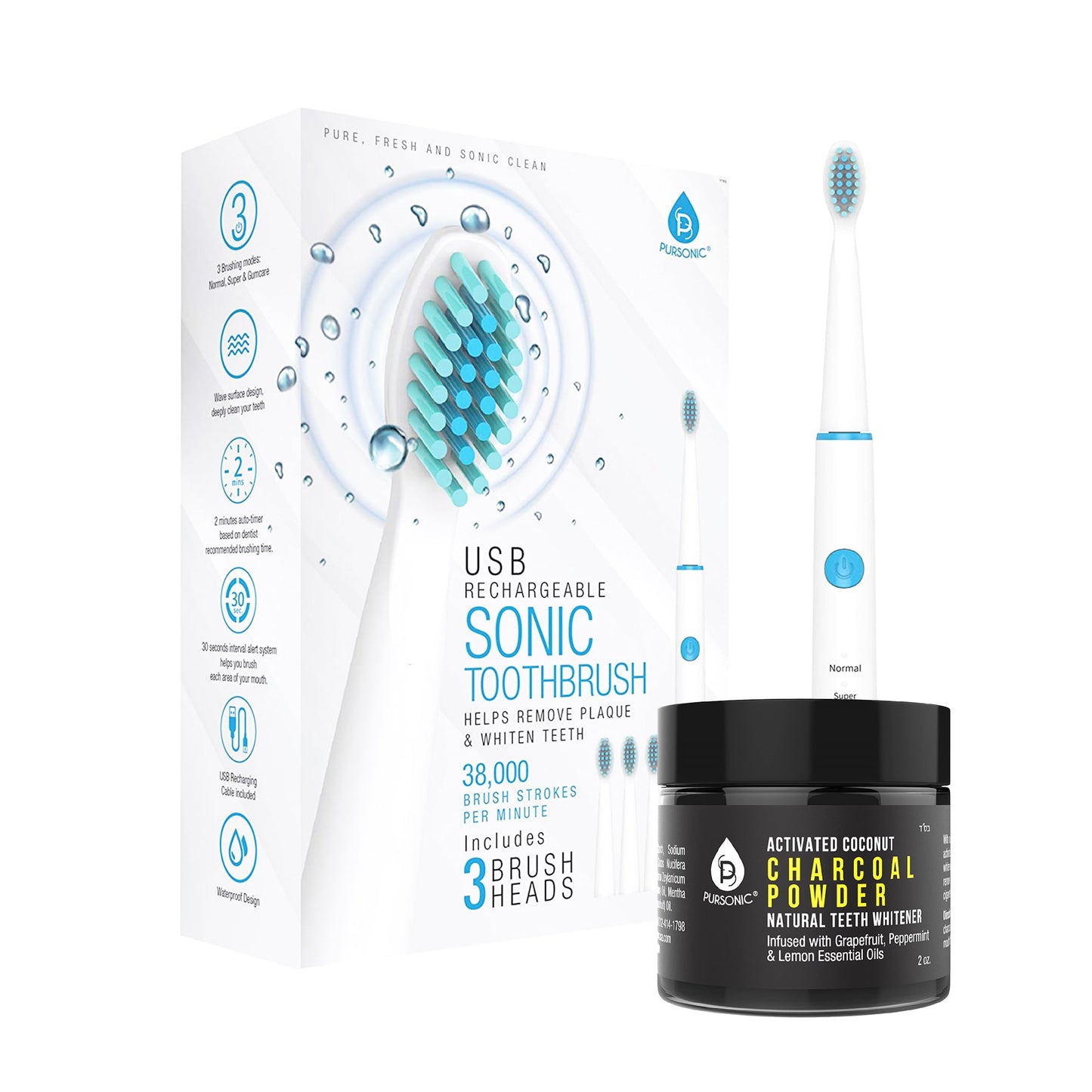 USB Rechargeable Rotary Toothbrush + Freebie Activated Coconut